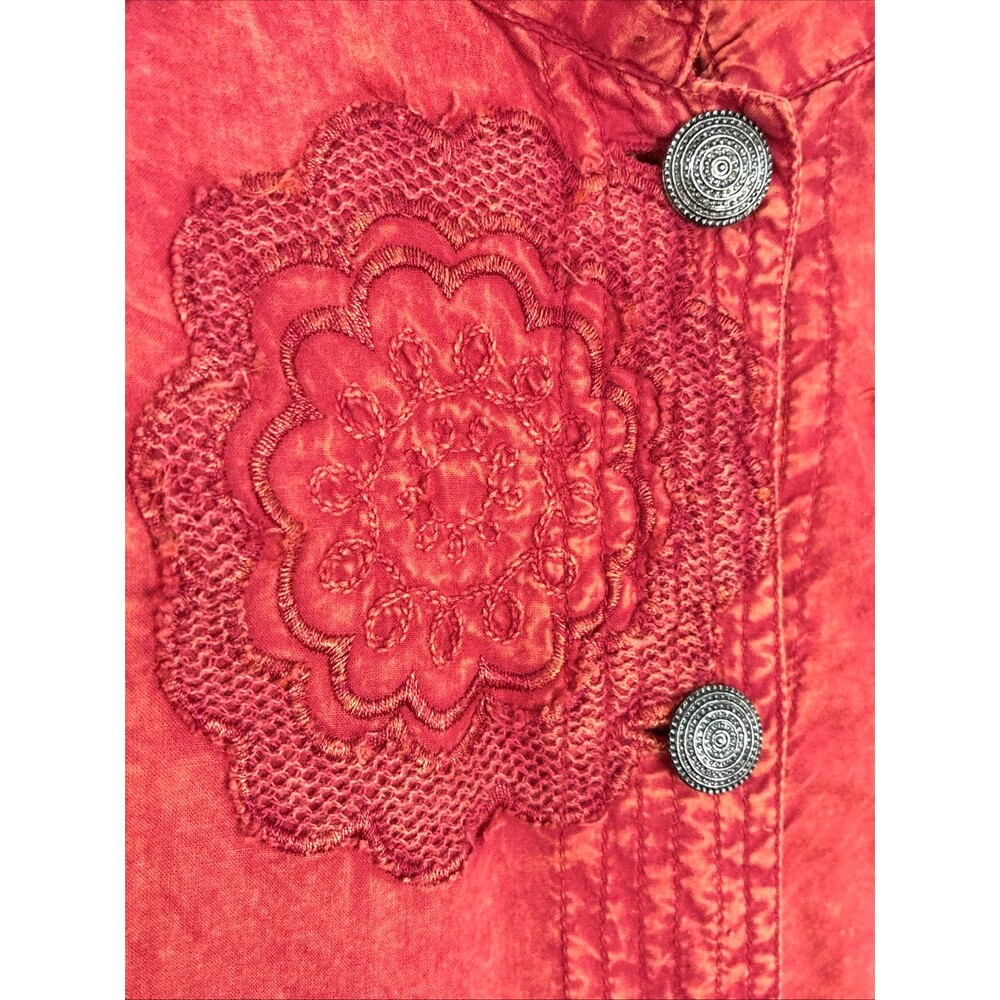 Vtg CJ Banks Floral Embroidered Shirt Jacket 1X Orange Cotton Boho Cottage Artsy - Picture 3 of 16